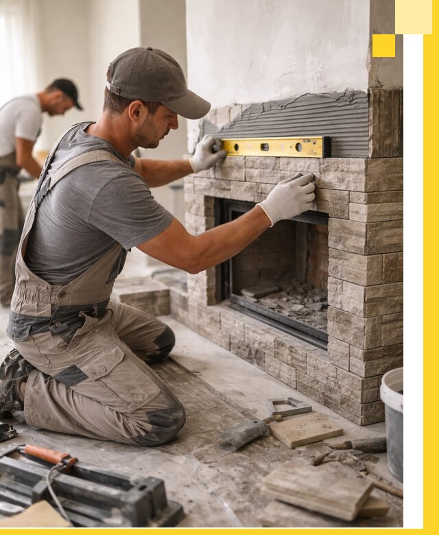 Облицовка каминов в Ирбите, монтаж и отделка натуральным камнем