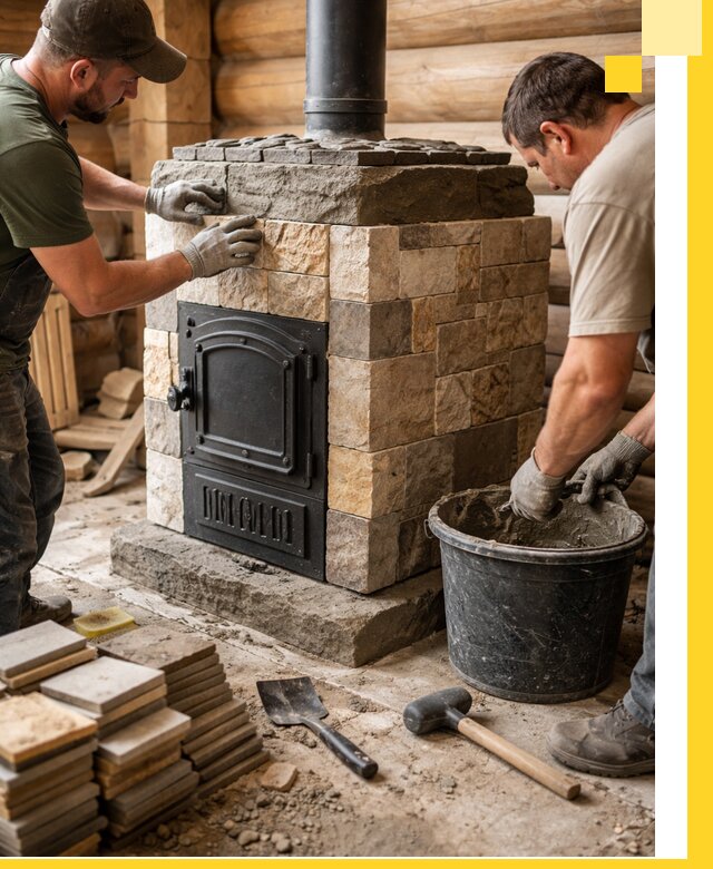 Облицовка банной печи под ключ в Ирбите: камень и плитка