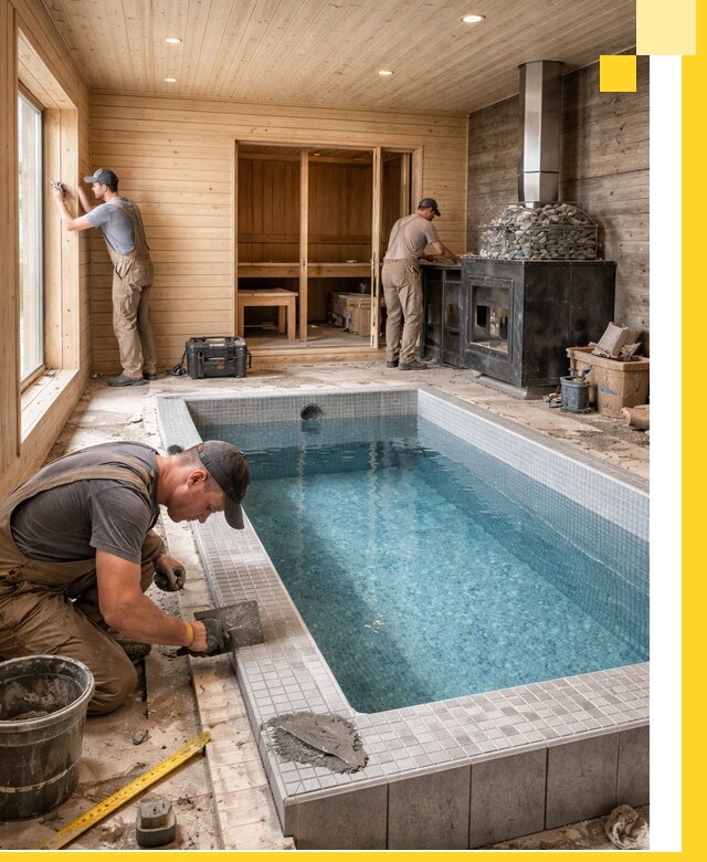 Проект бани с бассейном и сауной в Ирбите под ключ