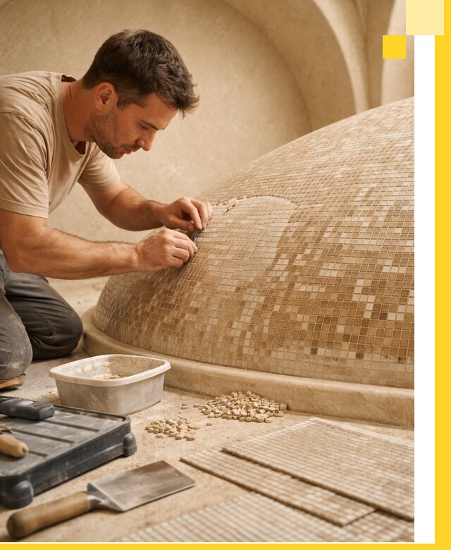 Профессиональная укладка мозаики для хамама под ключ в Ирбите